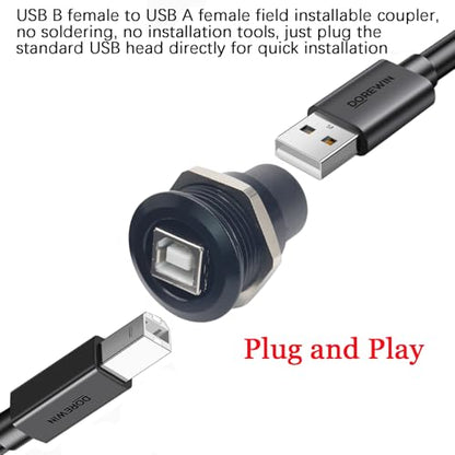 2PCS Panel Mount USB B to USB A Connector for Printer, Threaded Fixed Female USB 2.0 Scanner Converter Adapter for HP, Canon, Dell, Epson, Lexmark, Xerox and More