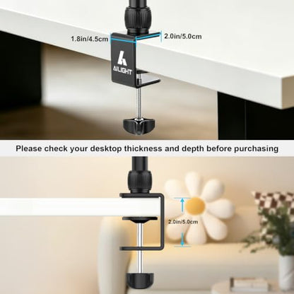 Ailight Overhead Camera Mount Desk Stand, 15.75"-33.45" Webcam Mount with 2-Section Adjustable Telescopic Boom Arm, C Clamp/Swiveling Ball Head for DSLR Camera, Ring Light, Webcam