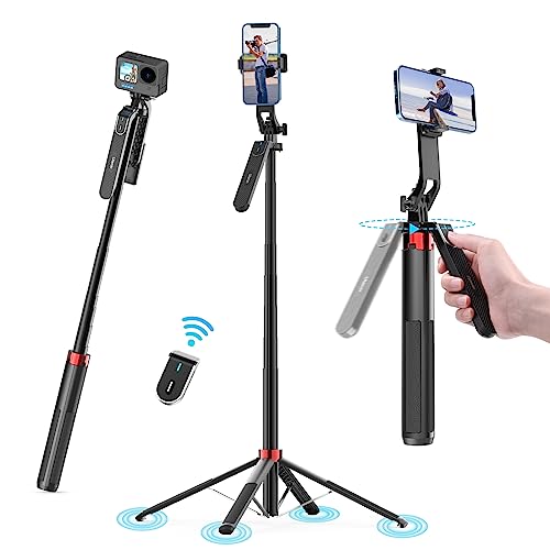 ULANZI MA09 71'' Phone Tripod, Selfie Stick Cell Phone Tripod Stand with Remote, 360° for Rotation Travel Selfie Video Recording Live Compatible with iPhone Android Luna Pocket 4 Action GoPro - color: MA09 Red