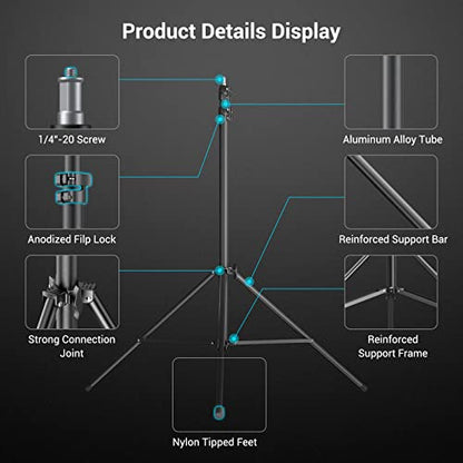SmallRig 110"/9.2ft Photography Light Stand with Boom Arm, Heavy-Duty Aluminum Air-Cushioned Light Tripod Stand with 1/4" Screw for Softbox, Studio, Flash, Ring Light, Camera, 11lbs Max Load, RA-S280A - size: 9.2ft (with Boom Arm)