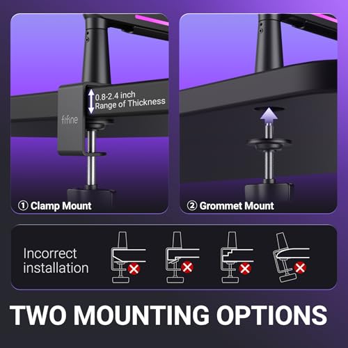 FIFINE Microphone Boom Arm with Controllable RGB, Adjustable Low Profile Mic Stand with Desk Mount Clamp,Cable Management, Screw Adapter for Gaming, Podcast, Streaming, Studio-BM88Pro - color: black