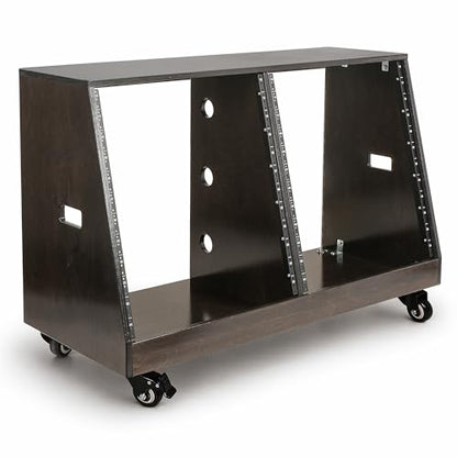 Sound Town DIY 2 x 12U Slanted Double-Bay Studio Rack with Casters for Home Studio and Recording Room, Baltic Birch Plywood, Black Espresso (SDRK-D12TD) - size: 2 X 12u, Black Espresso