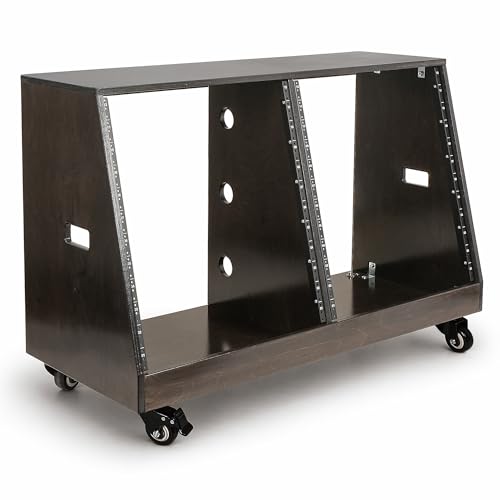 Sound Town DIY 2 x 12U Slanted Double-Bay Studio Rack with Casters for Home Studio and Recording Room, Baltic Birch Plywood, Black Espresso (SDRK-D12TD) - size: 2 X 12u, Black Espresso