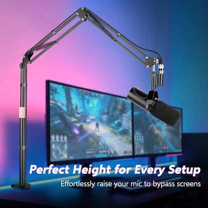 Adjustable Mic Boom Arm with Extendable Height Rod, Premium Microphone Stand for HyperX QuadCast, Shure MV7, Blue Yeti, Perfect for Podcasts, Streaming, Gaming, Recording