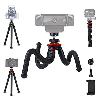 Mini Tripod for Camera/Phone/Webcam, NexiGo Flexible Camera Tripod Stand, Compatible with NexiGo Logitech Webcam C920 C922 Brio iPhone/Android/Camera, Vlogging/Live Streaming (Black)