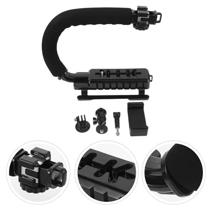 Camera Stabilizing Handle Grip with U-Shaped Cold Shoe Mount, Handheld Video Grip for Smartphones and Camcorders, Portable Stabilizer Kit with Phone Clamp and Adapter for Video