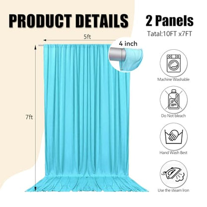 10ft x 7ft Sky Blue Backdrop Curtains for Parties, Fabric Satin Background Curtain with Rod Pockets for Weddings, Birthday, Baby Shower, Photography, Graduation Party Backdrop Drapes, 2 Panels - color: Sky Blue