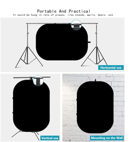 3.3x5ft/1x1.5m Black White Screen Chromakey Backdrop Kit with 6.23ft/1.9m Light Stand, 2-in-1 Reversible Collapsible Background Panel for Photography, Gaming, Video Shooting, Live Streaming - color: Black/White