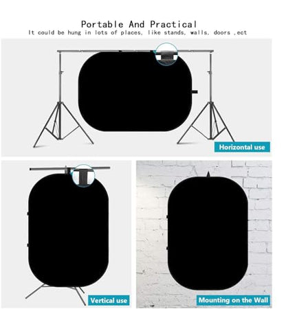 3.3x5ft/1x1.5m Black White Screen Chromakey Backdrop Kit with 6.23ft/1.9m Light Stand, 2-in-1 Reversible Collapsible Background Panel for Photography, Gaming, Video Shooting, Live Streaming - color: Black/White