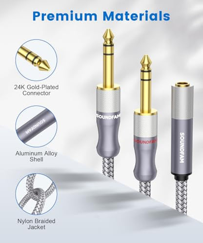 1/4" Splitter Cable 2 Feet/60CM,Microphone Splitter 1 Female to 2 Male TRS 1/4 inch Splitter 6.35mm Stereo Female Plug to Dual 6.35mm Male-Grey - size: 2ft/60CM-1PACK, style: 1/4" Splitter 1 Female to 2 Male