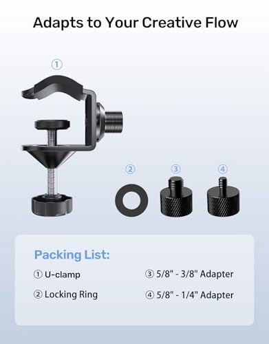 Kubeisi Desk Metal Mic Clamp, Microphone Pole Clamp for Mic Arm Desk Stand & Gooseneck Microphone Stand, Streaming Accessories with 5/8" Threaded Interface for Podcasting, Podium and Piano Performance