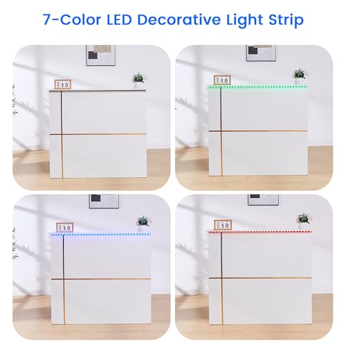 50" Reception Desk – Modern Front Desk with Lockable Drawer, Keyboard Tray, Storage Cabinet, Built-in Power Outlet, LED Lights & DIY Stripe – Ideal for Lobbies, Salons & Retail