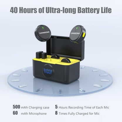 LIANGSTAR Wireless Lavalier Microphone for iPhone/Android, Mini Microphone with Charging Case Noise Canceling, 40H Battery Life, Lapel Mic with Mute Button for Video Recording, Interview, Vlog, TikTok