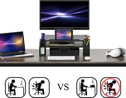 Simple Houseware Desk Monitor Stand Riser with Adjustable Organizer tray, Black - color: Black