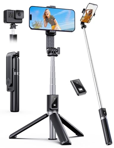 ANXRE 41.7" Extendable Selfie Stick with Wireless Remote, Compact & Portable for Travel, Compatible with iPhone Samsung Android Smartphones - size: 41.7"-Black