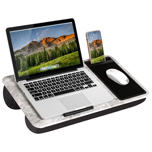 LAPGEAR Home Office Lap Desk with Device Ledge, Mouse Pad, and Phone Holder - White Marble - Fits Up To 15.6 Inch Laptops - Style No. 91501 - color: White Marble, size: Home Office W/Device Ledge