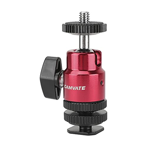 CAMVATE Ball Head Support (Red) with Double End 1/4"-20 Threads + Shoe Mount Adapter with 1/4" Lock Nuts - 2881