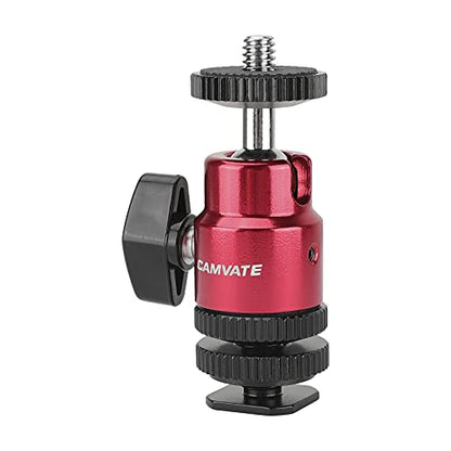 CAMVATE Ball Head Support (Red) with Double End 1/4"-20 Threads + Shoe Mount Adapter with 1/4" Lock Nuts - 2881