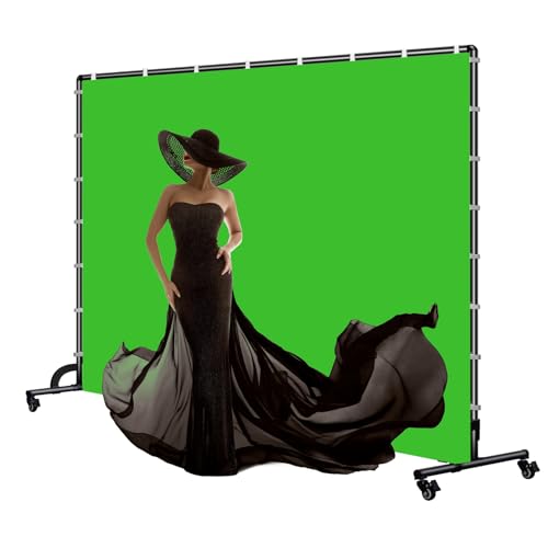 Lightdow 10x7ft Rolling Background Stand Kit with Green Screen Backdrop & Wheels & Portable Carrying Bag & Clamp & Gloves for Streaming/Studio Video Recording/Zoom Meeting/Party