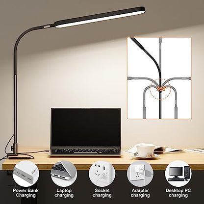 SKYLEO Led Desk Lamp - Desk Light for 33.5" Tall - Flexible Gooseneck - 5 Color Modes X 11 Brightness Levels - 1300LM - Timmer & Memory Function - 12W Clip on Light - Black - style: Black gooseneck