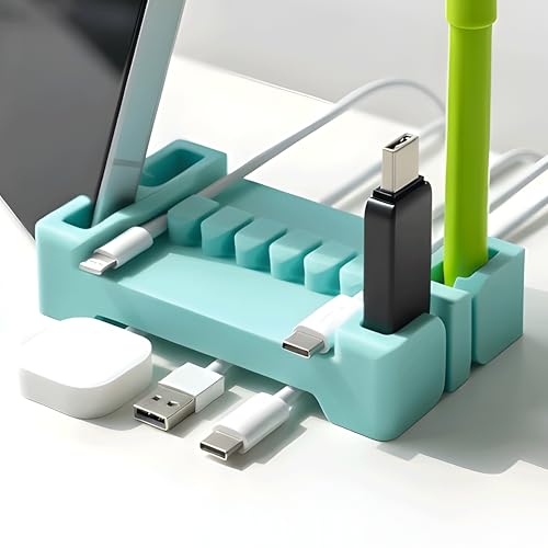 DeskBrick Silicone + Steel-Weighted Cord Holder for Desk. Weighted Cord Organizer & Cable Management for Desktop. Useful Phone Accessory & Cable Holder for Office, Home. No Adhesive. Aqua - color: (D) Aqua, size: 1 Pack