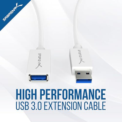 SABRENT 22AWG USB 3.0 Extension Cable A Male to A Female [White] 3 Feet (CB-303W) - color: WHITE, size: 3 FT