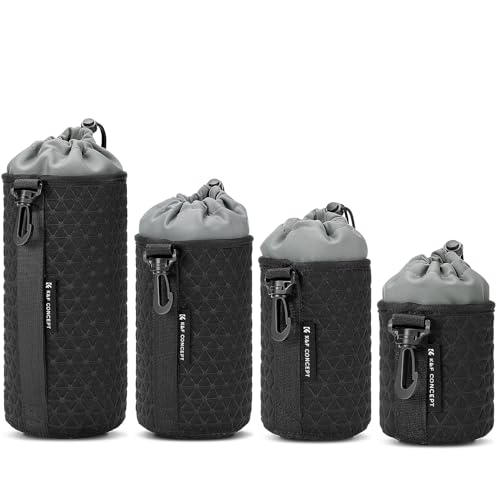 K&F CONCEPT 4 Pack Camera Lens Pouch Set, Drawstring Lens Protective Bag, Camera Lens Case for DSLR SLR Lens