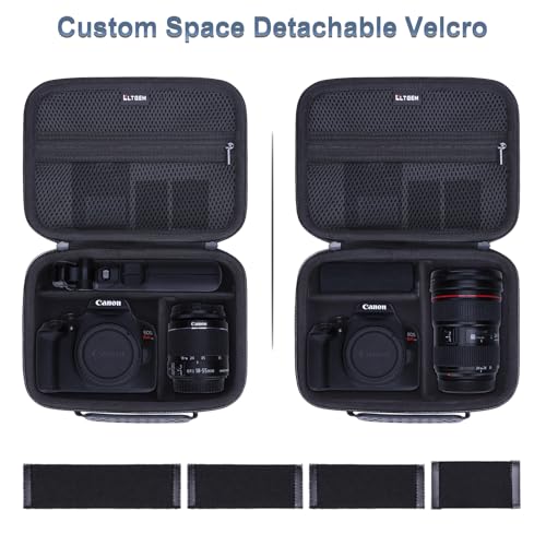 L LTGEM Hard Camera Case Compatible with Canon EOS Rebel T7, R50, R6 Mark II, R100, DSLR SLR Cameras, Lenses, and Tripods, Camera Travel Bag, Featuring 4 Dividers and a Shoulder Strap, Black - color: Black