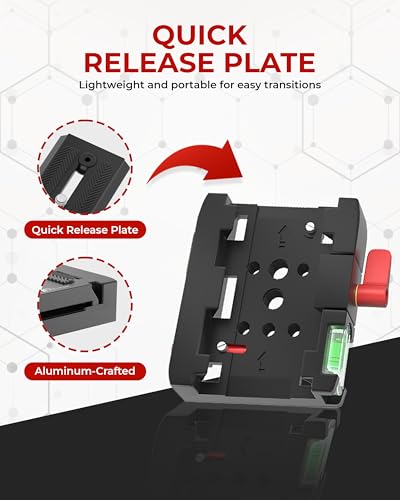 REFLEX CAMERA Professional Quick Release Plate Compatible with Manfrotto 501/500Ah/701HDV/503HDV/Q5 Heads, 15kg Load Capacity, 1/4” & 3/8” Screws, Bubble Level – Ideal QR Plate for Camera Stability