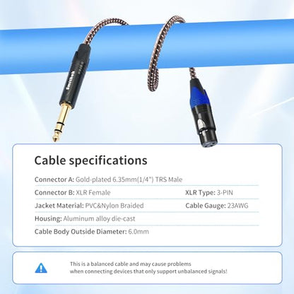 Smithok 2Pack 1/4" to XLR Cable,Heavy Duty Nylon Braided,Gold Plated Plug,Balanced 1/4" TRS (Quarter Inch 6.35mm) to 3pin XLR Female Patch Cable, Microphone Cable, for Speaker,Mixer-6.6ft - size: 2 Pack 6.6 ft