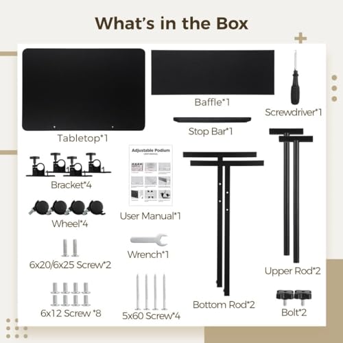 Mobile Podium, Adjustable Standing Desk with Caster Wheels, Adjustable Height 360° Swivel Desktop, Versatile Podium Laptop Desk Stand Up Desk Easel Presentation Lectern (Black) - color: Black