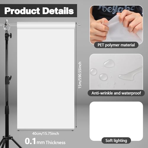 Nezyo Light Diffuser Sheet Diffusion Film Sheet Lighting Gel Diffuser Roll White Diffusion Paper for LED Flash Strobe Light Photography Video(31.5 × 1181.2 Inch / 0.8 × 30 M) - size: 31.5 × 1181.2 Inch / 0.8 × 30 M