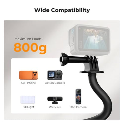 K&F CONCEPT Flexible Clamp Mount Kit, Action Camera Gooseneck Mount with 1/4" & 3/8" Screws for Flat & Round Surfaces, Compatible with Smartphone, Action Camera, Light and Webcam