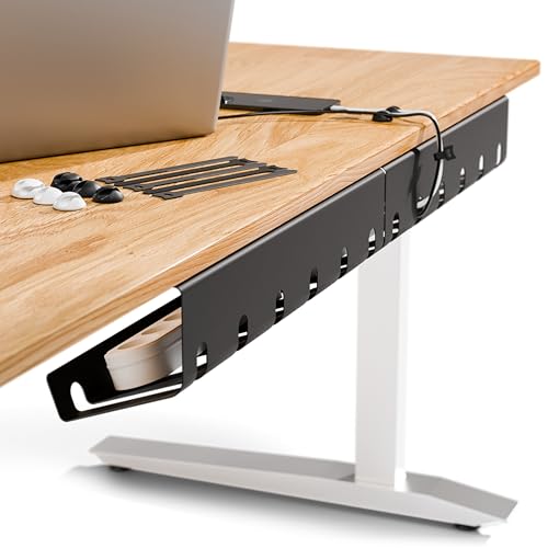 PAMO Cable Management Under Desk for Easy mounting Under-Table I Set of 2 - with 10X Cable Ties I Desk Organizer for Office/Home Office Table Thoughtful Cable Tray Holder - color: Black, size: Set of 2