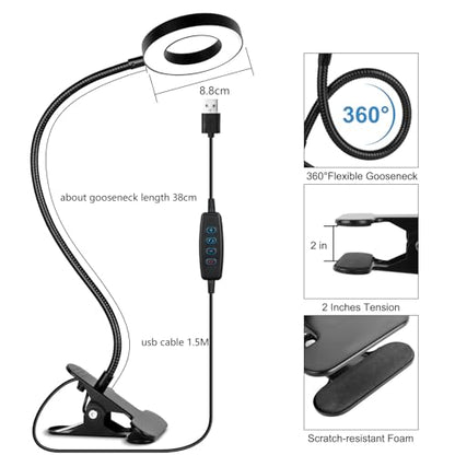 Woputne Desk Clip on Lamp for Reading Home Office, with 5V 2A Adapter, 10 Dimmable Brightness 3 Modes, Clamp Reading Light for Bed Headboard, Craft (Black)… - size: Black-1 Piece-Standard-With Adapter
