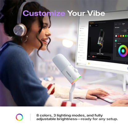 MAONO PD100W Wireless USB Dynamic Microphone, Gaming PC Mic with One-Click Noise Reduction,Mute Button,Custom RGB,3.5mm Headphone Jack,Software, Podcast Streaming Mic (Desktop(USB-C Receiver), White) - color: White