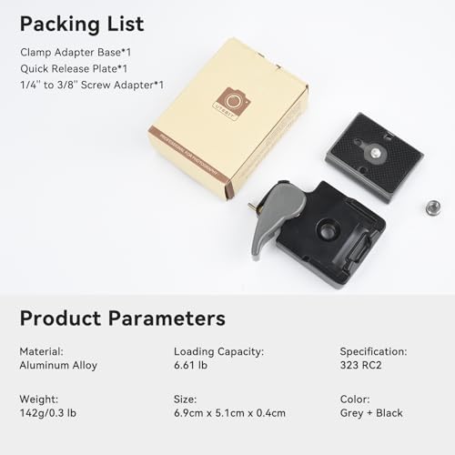 UTEBIT 323 RC2 Quick Release Plate, with 1/4" and 3/8" Camera Screw, Grey | Aluminum Alloy Rapid Adapter Tripod Mount Plate Fit Only for Manfrotto Tripod