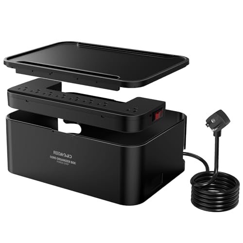 Power Strips with Cable Management Box,Redagod Surge Protector with 8 Outlets 3 USB Ports with Switch Control,6.6 ft Plug Extension Cord,Power Cord Organizer Charging Station for Dorm, Office, Home - color: Black
