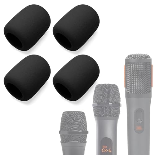 Foam Mic Cover Compatible with JBL PartyBox Wireless Mic Microphones, Wireless Two Microphone System, PartyBox Mic 100 Wird Microphone Sponge Windscreen Pop Filter 4-Pack, Black