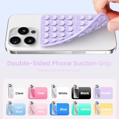 Klearlook Silicone Suction Cup Phone Case Mount Double Sided, Silicon Sticky Phone Grip with Higher Suction for Cell Phone, Hands-Free Phone Accessories Holder for Selfies and Videos, Lavender - color: Lavender