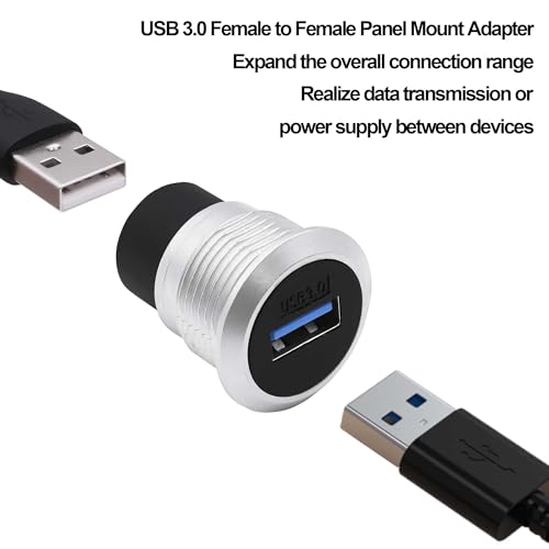 USB 3.0 Panel Mount Coupler USB Type A Female to Female Adapter Threaded Fixed Bulkhead Extension Embedded Round Connector with Water/Dustproof Cap