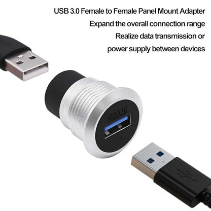 USB 3.0 Panel Mount Coupler USB Type A Female to Female Adapter Threaded Fixed Bulkhead Extension Embedded Round Connector with Water/Dustproof Cap