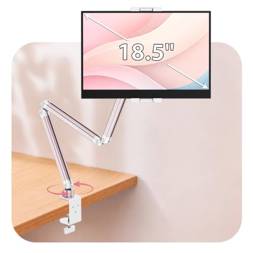 Urmust Portable Monitor Stand 15.6", iPad Stand for Desk, Portable Monitor Holder up to 18.5", Adjustable Desktop Tablet Arm Mount, iPad Holder for Desk, for 4.7"-12.9" i Pad Pro/Air/Mini Pink - size: 3 Arm Pro-Up to 18.5" Pink
