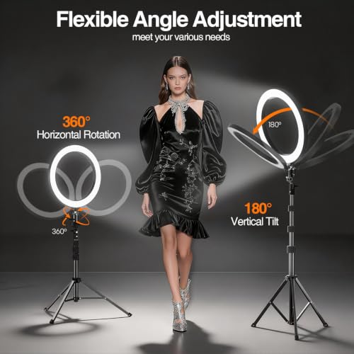 EMART 10" Ring Light with 51" Extendable Tripod Stand Phone Holder Wireless Bluetooth Remote,16 RGB Colors 13 Dynamic Modes & 10 Brightness Levels Selfie Ringlight for Phone Live Streaming Makeup - size: 10inch RGB