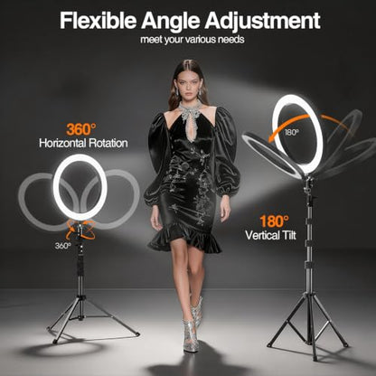 EMART 10" Ring Light with 51" Extendable Tripod Stand Phone Holder Wireless Bluetooth Remote,16 RGB Colors 13 Dynamic Modes & 10 Brightness Levels Selfie Ringlight for Phone Live Streaming Makeup - size: 10inch RGB
