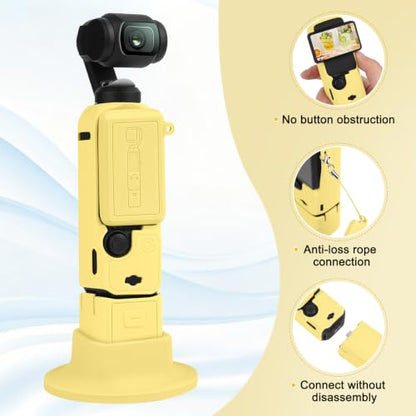 Silicone Case for DJI Osmo Pocket 3/Xtra Muse Camera with Fixed Base & Anti-Loss Lanyard, Compatible with Xtra Muse Accessories – for Travel Vlogging Daily Filming (Yellow) - color: Yellow