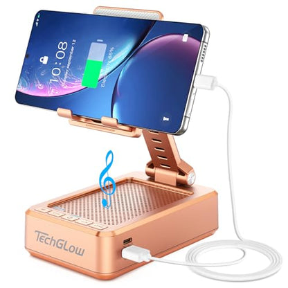 TechGlow Gifts for Men Women Foldable Cellphone Stand with Bluetooth Speaker and Charging Function Birthday Gift Idea for Mom Dad Cool Gadget Tech Gifts-Rose Gold - color: Rose Gold