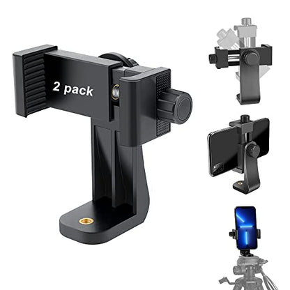 Cell Phone Tripod Mount Adapter, Universal Phone Holder Adjustable Clamp, 360 Degree Rotatable Bracket 1/4" Screw Clip for iPhone, Samsumg, Selfie Stick, Monopod (Black-2 Pack) - color: Black-standard-2 pack
