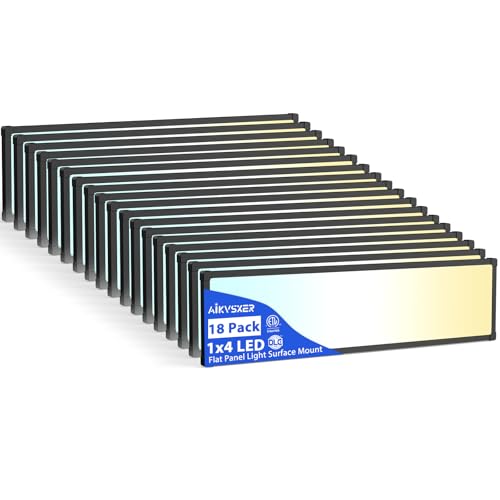 AIKVSXER 18Pack 1x4 LED Flat Panel Light, 6500LM Ultra-Bright, 30-50W Black | 3000K-6500K Adjustable, 0-10V Dimming, AC120-277V, Slim Surface Mount Ceiling Light for Office, Home, Garage - color: Black, size: 1x4ft-18P