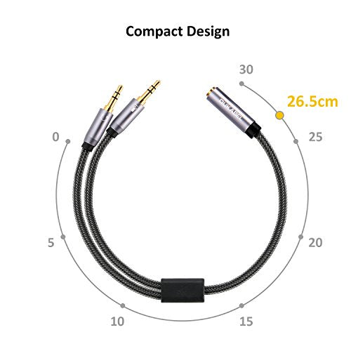 DUKABEL Gold-Plated & Strong Braided Y Splitter Audio Cable - Separate Microphone & Headphone Port Gaming Headset Earphone Adapter - TopSeries (12inch / 30cm) - size: 12 inches